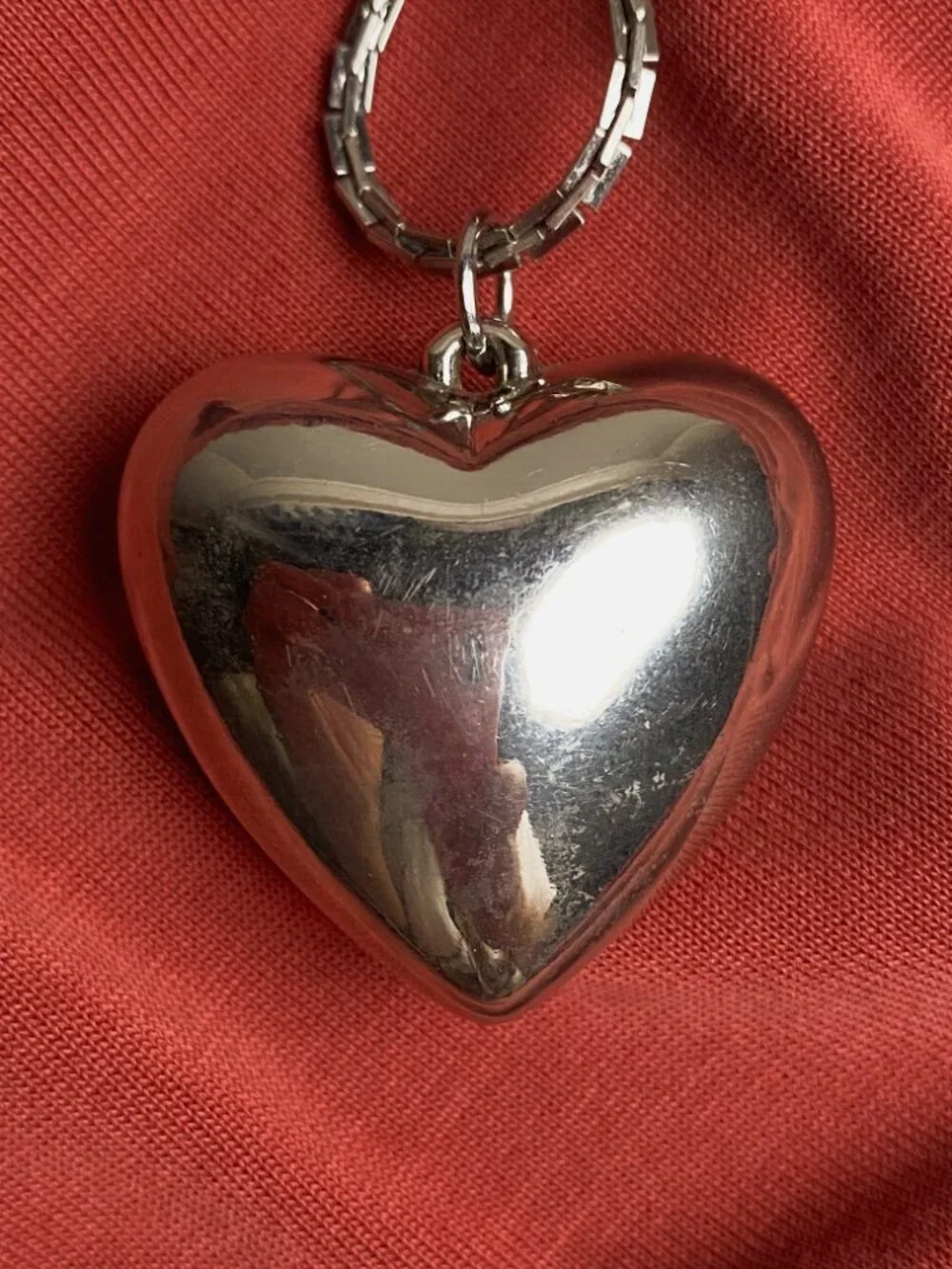 Vintage Puffy Heart 3D Love Valentine Silver Pendant Y2K Style Chain Necklace
